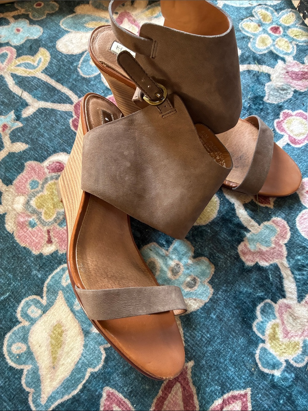 Halogen Taupe Suede Wedge Sandals with Buckle Ankle Strap 8.5